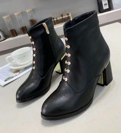 [Original Box] New Arrival Womens Lace Up Martin Kitten Heels Boot Ankle Winter Real Leather Zip Black Boots SZ34-40