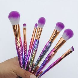 Mermaid Makeup Brush Set 7pcs Gradient Colorful Foundation Eyeshadow Eyes Make up Brushes Kit Tool