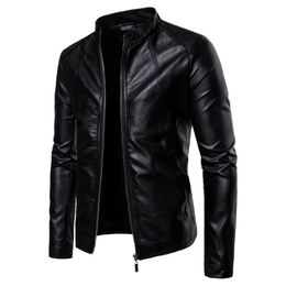 mens jackets new collar male locomotive leather fashion pure Colour washed PU leather jacket