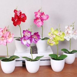 20 Set phalaenopsis potted artificial orchid flower + foam leaf +plastic vase simulation flower home Christmas decor bonsai gift