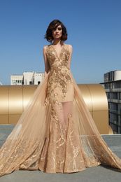 Tony Chaaya 2019 Evening Dresses With Detachable Train Champagne