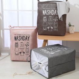 Laundry Baskets Cotton Linen Storage Bag with Handle Foldable Kids Clothes Organiser Dustproof Cloth Basket 4 Designs Optional BT5321