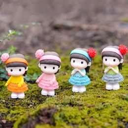 4PCS Pretty Cute Girls Mini Figurine Decorative Fairy Garden Ornaments Moss Micro Landscape Resin Crafts Decorations Creative Handicrafts