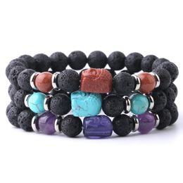 Natural Lava Stone Buddha Bracelets Bangles for Men Girl Reiki Tiger Eye Mala Bead 8mm Meditation Balance Jewelry