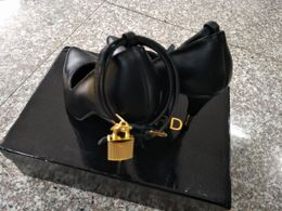 Ladies Free Shipping sheepskin leather CM high heel Dress Shoes Metal Lock key Pointed Toe black size de
