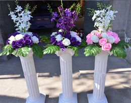 110CM height Upscale White Roman Column With Rose Flower Sets Wedding Aisle Runner Stage Decoration Pillars Props Supplies