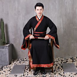 Chinese hanfu men cosplay costume ancient traditional male clothing oriental black long gown film TV stage wear