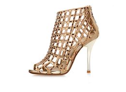 Free shipping 2019 Lady sheepskin peep-toe open toe10CM platform diamond shoes 10cm super high heels Rhineston hollow-out sandals SHOES Gold