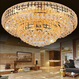 LED Modern Gold Crystal Ceiling Lights Fixture Golden Round Ceiling Lamp Hotel Lobby Home Indoor Lighting 3 White Colour Changeable