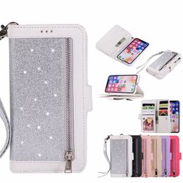 Zipper 9Card Leather Wallet Multifunction Bling Glitter flip cover Case for iphone 11 pro max XS MAX XR 6 7 8 PLUS