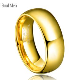 Men Women's Classic Anniversary Ring 8mm Gold Colour Alliance Tungsten Wedding Engagement Band No Stone USA Size 4-15 TU003R