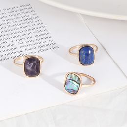 Rectangle Purple Lapis Lazuli Stone Abalone Shell Rings Fashion Inner Dia 1.7cm Gold Color Brincos Pendientes Jewelry for Women