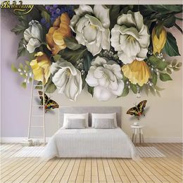 beibehang stereoscopic Large mural 3d wallpaper TV background living room bedroom flower rose painting seamless papel de parede