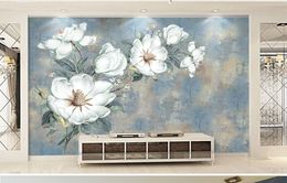 Wallpaper 3D Flock Of White Butterflies Blue Dreamy Flowers Living Room Bedroom Background Wall Decoration Mural Wallpaper