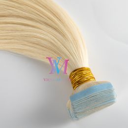 Vmae Russian Ukrainian Double Drawn 100g 40 Pieces Blonde Virgin Remy Straight European 100% Tape In on Human Hair Extension