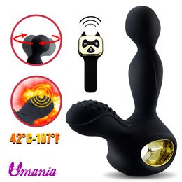 Heating Prostate Massage Butt Plug 3 Modes Rotating 10 Modes Vibration Silicone Wireless Remote Anal Vibrator Sex Toys For Men Y19062102