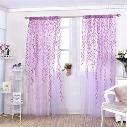 100 * 200cm Willow Blätter gedruckt Gardinen Yarn Tüll Vorhang Wohnzimmer Schlafzimmer Fenster Tür Einbau-Rod-Taschen Vorhänge