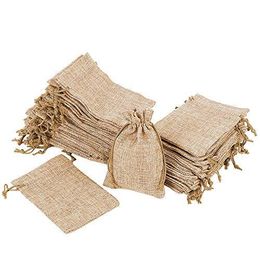 coffee sacks UK - 50pcs 10x14cm Natural Burlap Bags with Drawstring Jute Pouch Sack Gift Bags for Wedding Party Favor Jewelry Packaging Coffee Been Bags