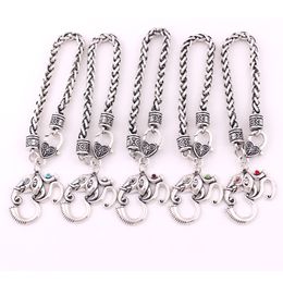 Antique Silver Om Ganesh Bracelet Hindu Yoga Animal Elephant Bracelet Religious Amulet Wheat Chain Jewelry