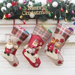 Large Size Christmas Stocking 18" Santa Claus Snowman Reindeer Xmas Character 3D Plush with Faux Fur Cuff Party Christmas Decorations