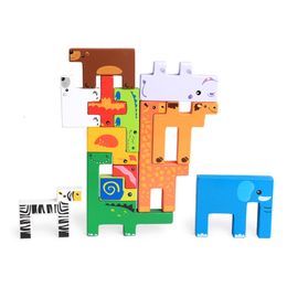 Creative Cartoon Card Board 3D Animals Building Blocks Jigsaw Kids Educational Colourful Montessori Wooden Toy