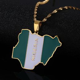 Stainless Steel Trendy Enamel Nigeria Map Flag Pendant Necklaces Nigerian Map Chain Jewellery