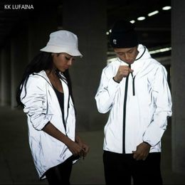 5XL 4XL Men's 3M Full Reflective Jacket Light Hoodies Women Jackets Hip Hop Waterproof Windbreaker Hooded Streetwear Coats Man MX191026