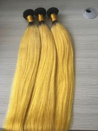 Coloured Ombre Virgin Hair Bundles Deal 3Pcs Straight 9A Black and Yellow Hair Weft Weaves