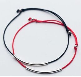 20pcs/lot Silver Jewellery Black Red Cord Smile Bar Thin Tube Lucky chain Bracelet DIY Jewellery