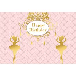 Customised Happy Birthday Backdrop Pink Colour Printed Ballet Girls Newborn Baby Shower Prop Kids Party Themed Photo Background