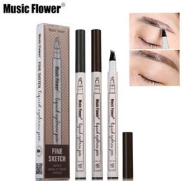 New arrival Music Flower Liquid Eyebrow Pen Music Flower Eyebrow Enhancer 3 Colors Four Head Eyebrow Enhancer Waterproof Long-lasting