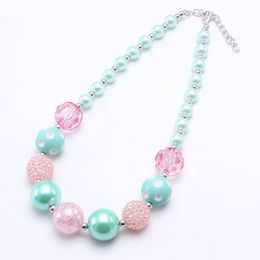 Cute Spring Colour Baby Girls Chunky Beads Necklace Mint Green/Pink Children Kids Beaded Necklace Jewellery Gift