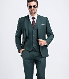 Custom Made Dark Hunter Formal Wedding Men Suits For Groomsmen Wear Three Piece Trim Fit Custom Made Groom Tuxedos Evening Party Suit