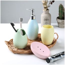 Ceramic Bathroom Washing Cup set Lovely Nordic Simple Emulsion bottle Toothbrush Cup Soap dish Toilet Utensils Set