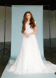 Simple A-line Modest Wedding Dresses With Cap Sleeves Satin Bodice Lace Skirt Empire Waist Modest Bridal Gowns Custom Made