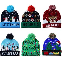 10 Styles LED Christmas knitted Hat kid Adults Santa Claus Snowman Reindeer Elk Festivals Hats Xmas Party Gifts Cap 24X21CM