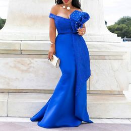 Women Off Shoulder Long Dress Sexy Mermaid Slash Beads Fashion Skinny Robe Prom Evening Lady Elegant 2019 Summer Maxi Dresses GMX190708