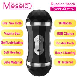 sex massagerMeselo Male Masturbator Blowjob Realistic Vagina Double Channel Oral Sex Toys For Men Masturbating Adult Product Penis Trainer Y200411