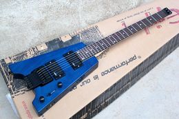 Factory Custom Blue Headless Electric Guitar with HH Pickups,Black Hardwares,Rosewood Fretboard,offering Customised services.