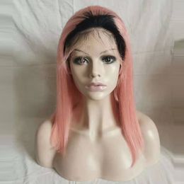 human hair bob cut wigs Canada - Lace Front Human Hair Colorful Bob Cut Wigs 1b pink color Straight Short ombre wig pre plucked hairline