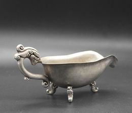China's folk old Tibet silver carving Three feet Dragon ear cup