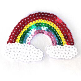 Stickers Patches For Clothing 10pcs Sequins Rainbow Gay Cute Colourful Patch Iron On Badge Applique With White Clouds Patches