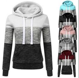 Women Patchwork Hoodies Tops Long Sleeve Drawstring Hooded Pullover Sweatshirt outwear coat Autumn Winter hoodie LJJA3105