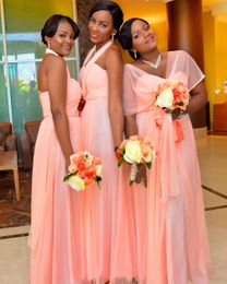 New Cheap Convertible Pink Bridesmaid Dresses Chiffon Sweetheart Long Floor Length For Wedding Plus Size Custom Guest Dress Party Gowns