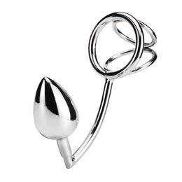 Anal hook butt plugs Set 5pcs in one Metal stainless steel hooks delay ring dual Uses Expansion Masturbation Locks Rings