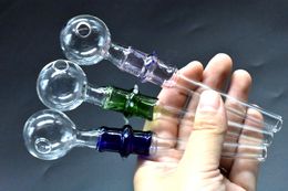 14cm straight Glass Oil burners pipe Glass Bong Water Pipes with different colored glass balancer for smoking hand tobacco pipe 30mm ball di