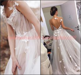 Elegant Country Backless Beach Wedding Dresses With Butterfly A-Line 2020 Garden Tulle Arabic Wedding Gowns For Bride African Plus Size Ball