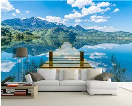 wallpaper for walls 3 d for living room Lake water reflection single wooden bridge 3D TV background wall