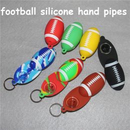 Silicone Smoke Pipes Unbreakable Tobacco HandPipes football Spoon Smoking Pipe with glass Bowl + keychain eco-friendly food grade silicon
