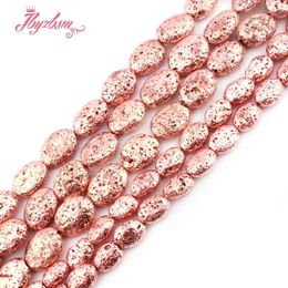 Natural Rock Lava Silver Rose Gold Plated Stone Beads For Jewelry DIY Making 15" Natural Rock Lava Silver Rose Gold Plated Stone Beads For Jewelry DIY Making 15"